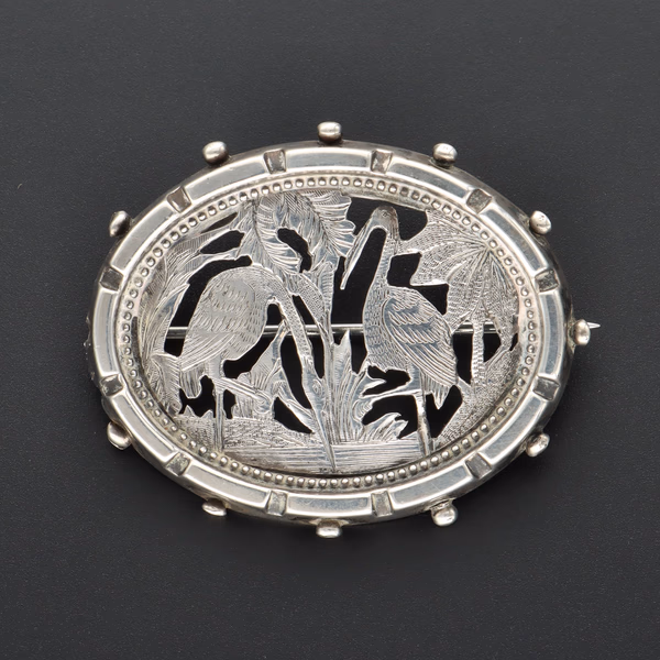 Antique Victorian Aesthetic Movement Silver Brooch & Earrings Suite