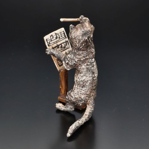 Austrian Cold Painted Bronze Figure of Cat Conductor with Baton image-3