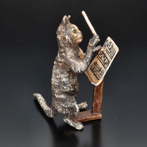 Austrian Cold Painted Bronze Figure of Cat Conductor with Baton image-2