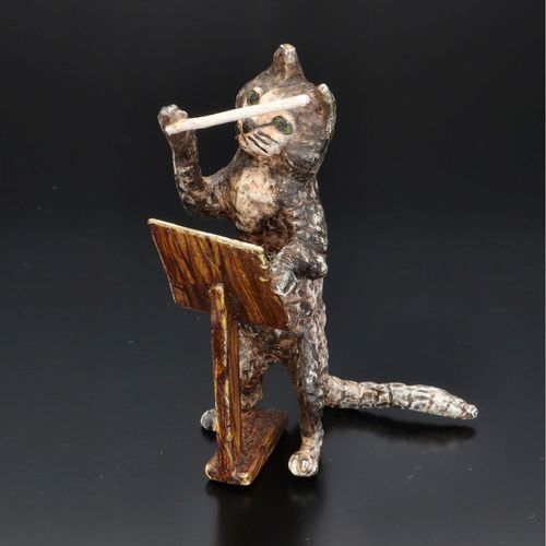 Austrian Cold Painted Bronze Figure of Cat Conductor with Baton image-1