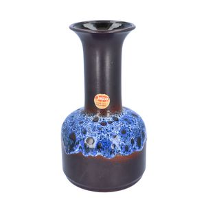 Vintage West German Blue Fat Lava Trumpet Vase