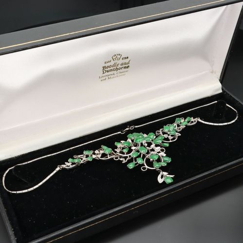 18ct White Gold Jade and Diamond Necklace image-1
