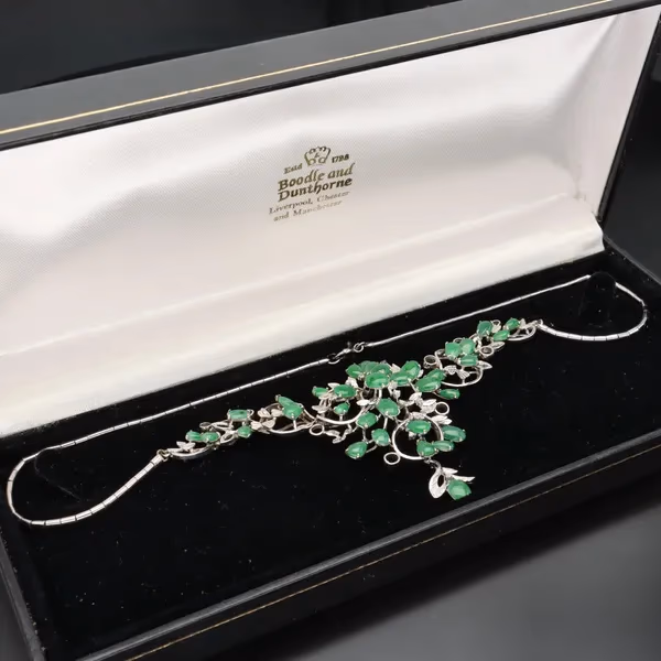 18ct White Gold Jade and Diamond Necklace