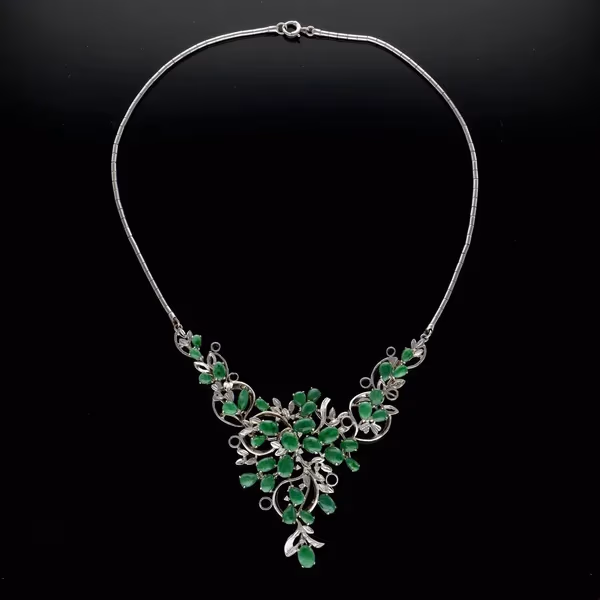 18ct White Gold Jade and Diamond Necklace