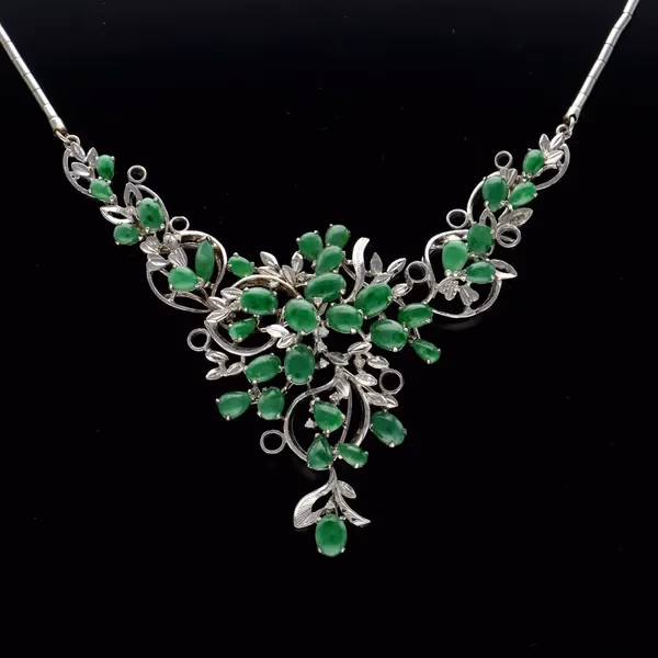 18ct White Gold Jade and Diamond Necklace