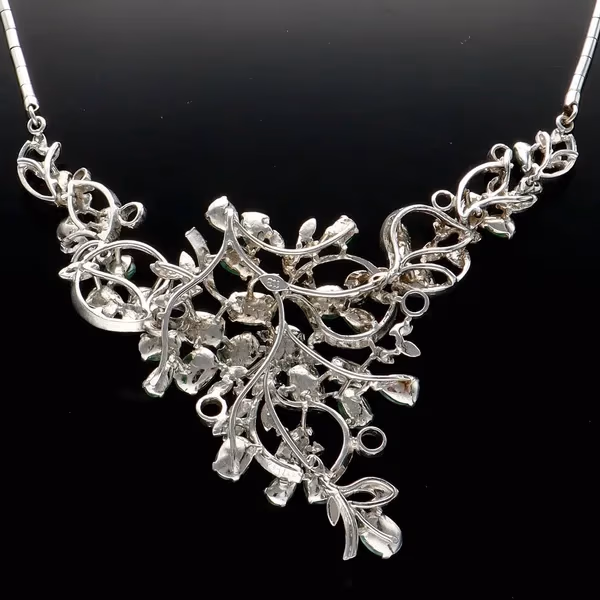 18ct White Gold Jade and Diamond Necklace