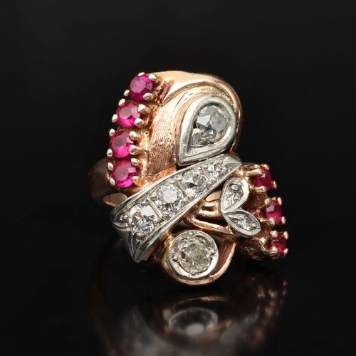 14ct Gold Diamond and Ruby Ring image-1