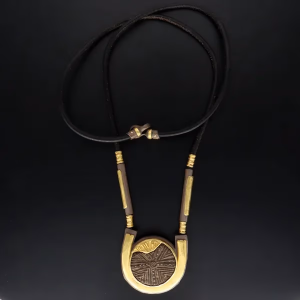 18ct Yellow Gold & Oxidised Silver Sicilian Stone Necklace