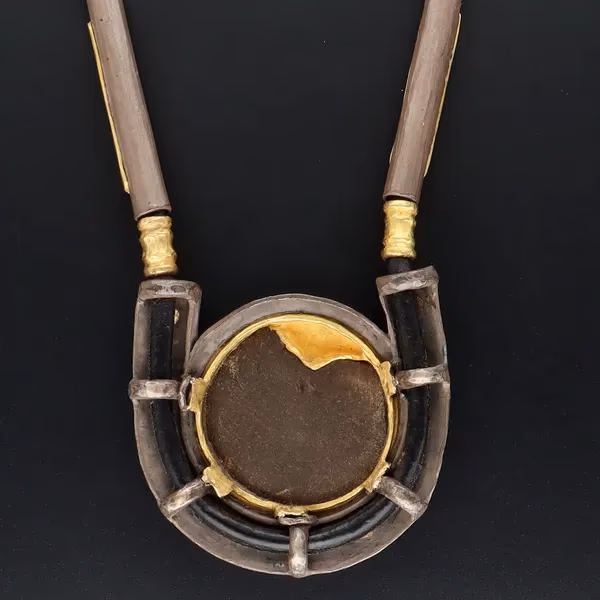 18ct Yellow Gold & Oxidised Silver Sicilian Stone Necklace