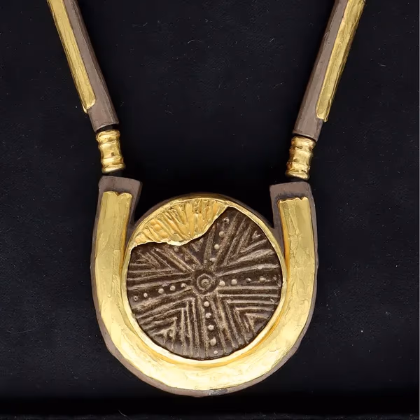 18ct Yellow Gold & Oxidised Silver Sicilian Stone Necklace