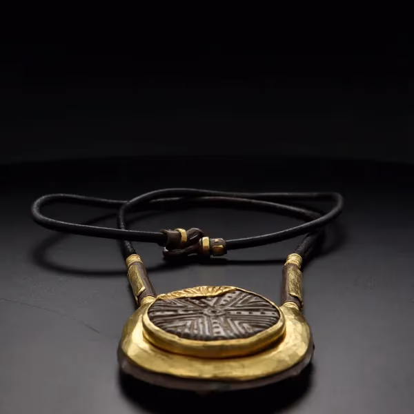18ct Yellow Gold & Oxidised Silver Sicilian Stone Necklace