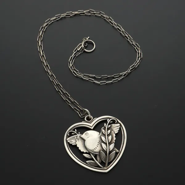Georg Jensen Danish Silver Bird in Heart Pendant