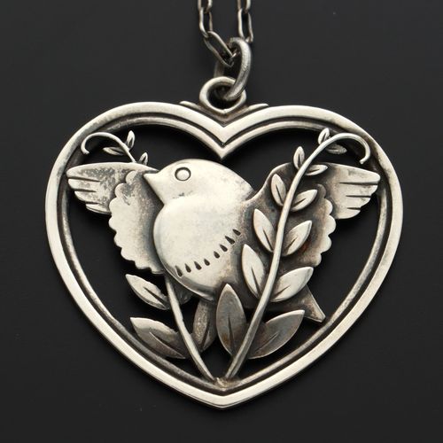 Danish Silver Bird in Heart Pendant image-3