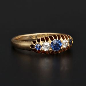 18ct Gold Old Cut Diamond and Sapphire Ring