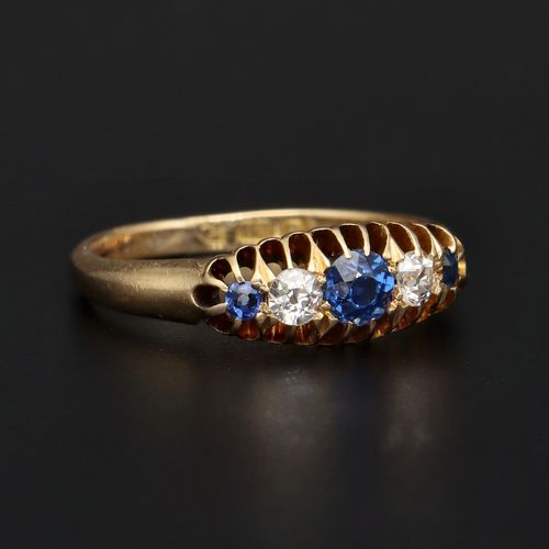 18ct Gold Old Cut Diamond and Sapphire Ring image-1