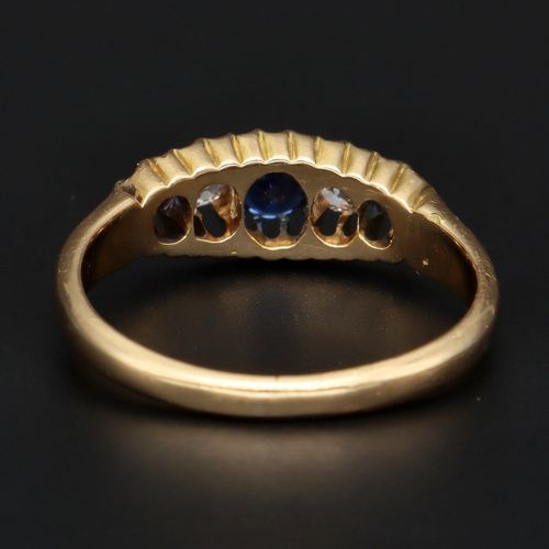 18ct Gold Old Cut Diamond and Sapphire Ring image-5