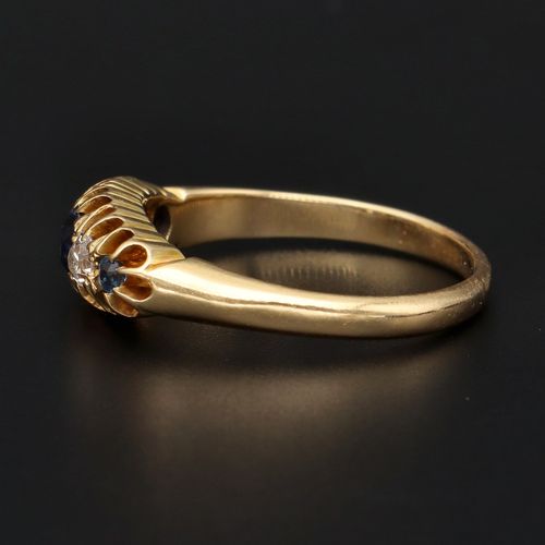 18ct Gold Old Cut Diamond and Sapphire Ring image-3