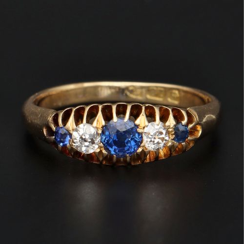 18ct Gold Old Cut Diamond and Sapphire Ring image-2