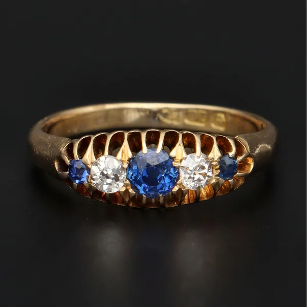 18ct Gold Old Cut Diamond and Sapphire Ring