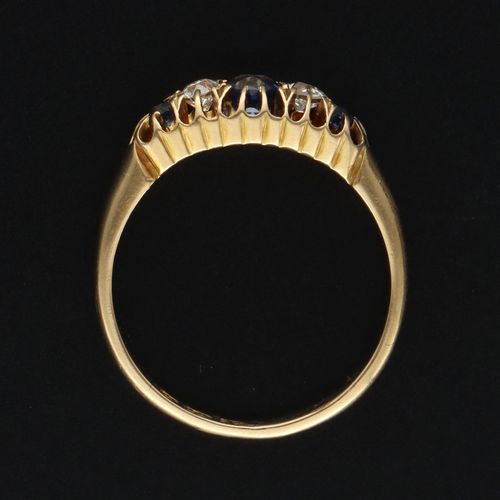 18ct Gold Old Cut Diamond and Sapphire Ring image-6