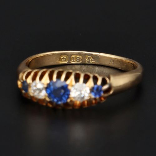 18ct Gold Old Cut Diamond and Sapphire Ring image-4