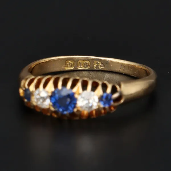 18ct Gold Old Cut Diamond and Sapphire Ring