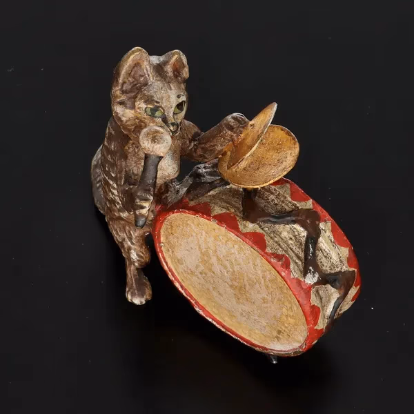 Austrian Cold Painted Bronze Drummer Cat