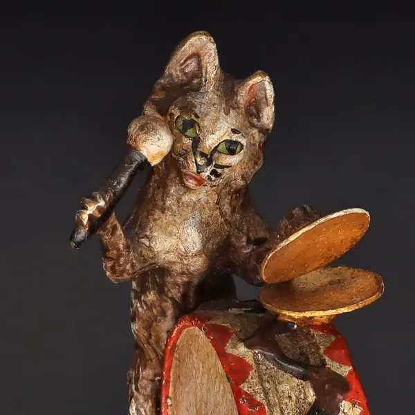Austrian Cold Painted Bronze Drummer Cat