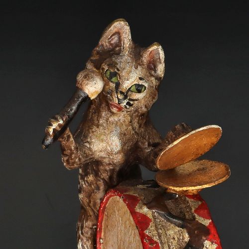 Austrian Cold Painted Bronze Drummer Cat image-3