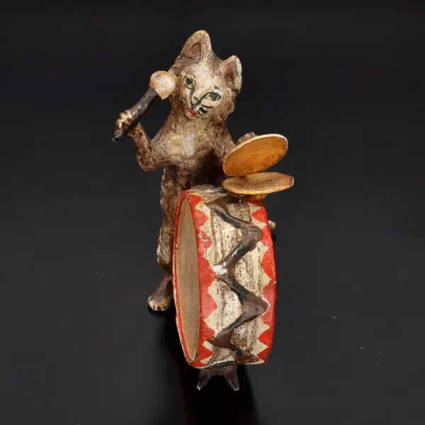 Austrian Cold Painted Bronze Drummer Cat