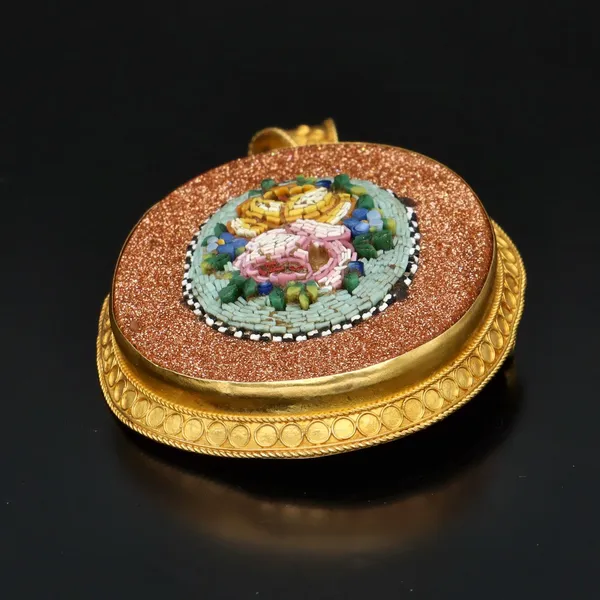 Vintage Goldstone and Micro Mosaic Pendant