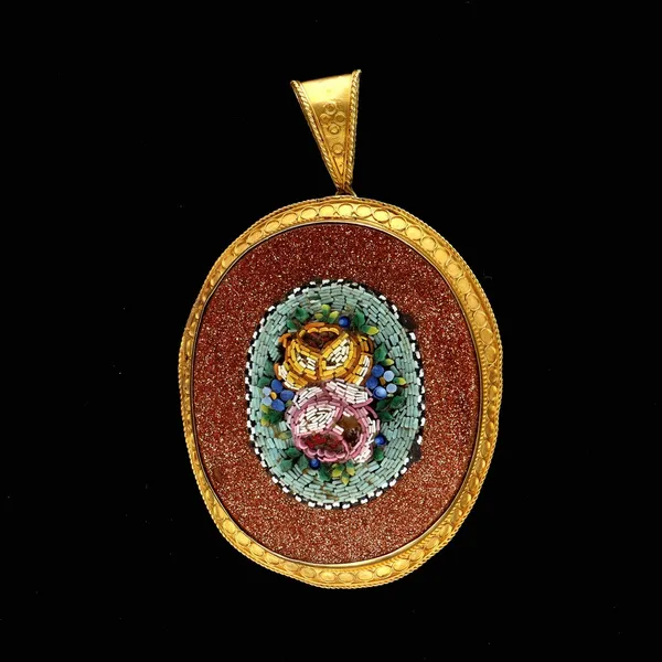 Vintage Goldstone and Micro Mosaic Pendant