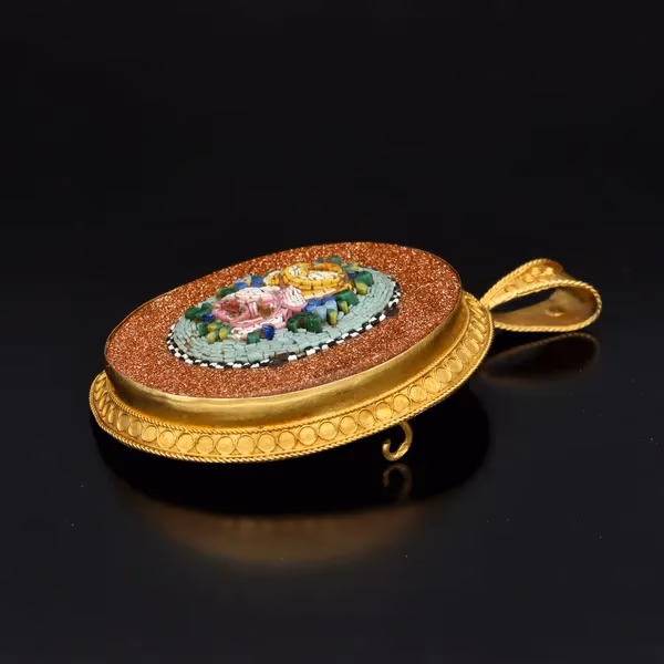 Vintage Goldstone and Micro Mosaic Pendant