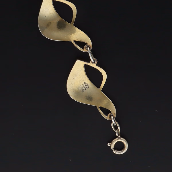 Norwegian Mid-Century Vermeil Sterling Silver & White Guilloché Enamel Necklace