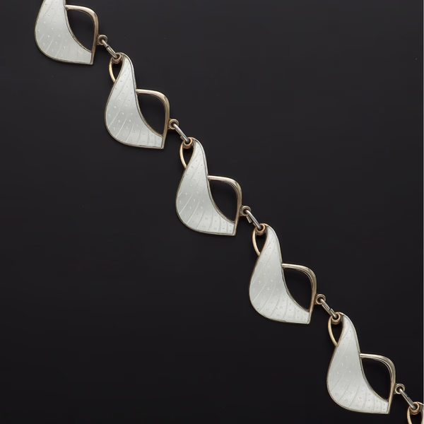 Norwegian Mid-Century Vermeil Sterling Silver & White Guilloché Enamel Necklace