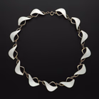 Norwegian Mid-Century Vermeil Sterling Silver & White Guilloché Enamel Necklace