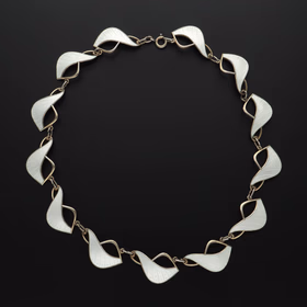 Norwegian Mid-Century Vermeil Sterling Silver & White Guilloché Enamel Necklace