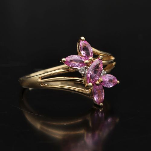 Gold Pink Sapphire Diamond Ring image-1