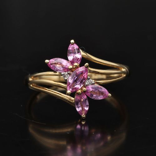 Gold Pink Sapphire Diamond Ring image-2