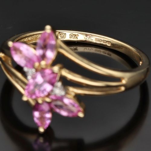 Gold Pink Sapphire Diamond Ring image-4