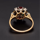 Antique 18ct Gold Ruby Emerald & Diamond Cluster Ring
