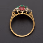 Antique 18ct Gold Ruby Emerald & Diamond Cluster Ring