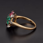 Antique 18ct Gold Ruby Emerald & Diamond Cluster Ring