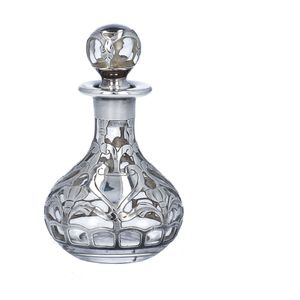 Arts and Crafts Silver Overlay Perfume Bottle