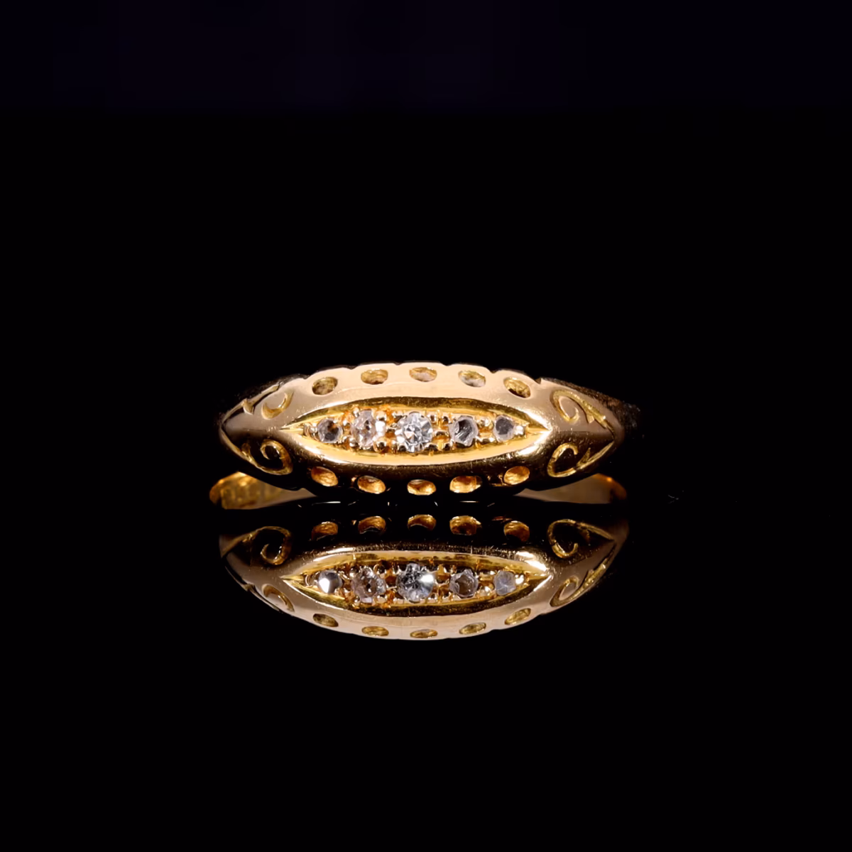 360° view of The Antique Victorian Old Cut Diamond Boat Ring