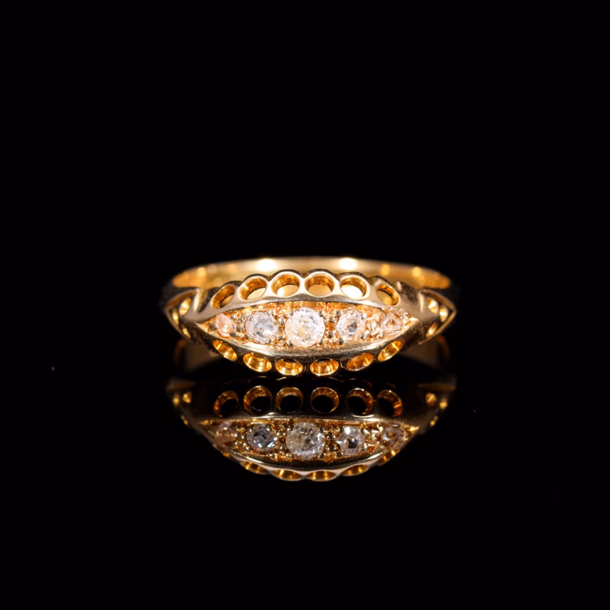 360° view of The Antique 1912 Five Old Cut Diamond Boat Ring