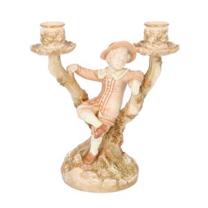 19th Century Royal Worcester Boy Figurine Double Candlestick