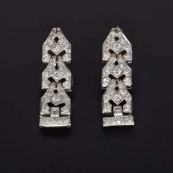 1930s Platinum Old Cut Diamond Earrings