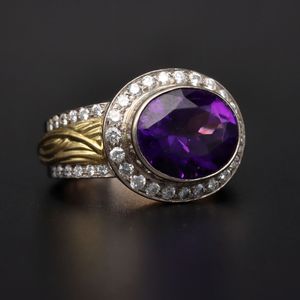 18ct Gold Amethyst and Diamond Ring