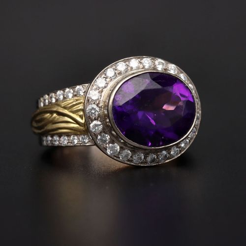 18ct Gold Amethyst and Diamond Ring image-1